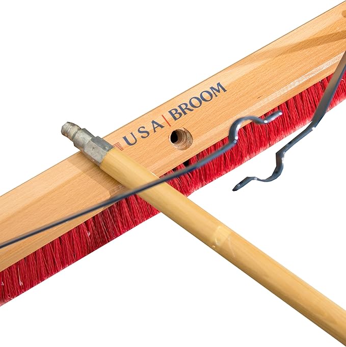 USA Broom 36" Everyday Sweep Indoor/Outdoor Push Broom with 60" Handle. Ideal for Garages & Shops. Durable American Made Steel Brackets-All Stainless Steel Hardware. No Plastic. 100% Made in The USA.
