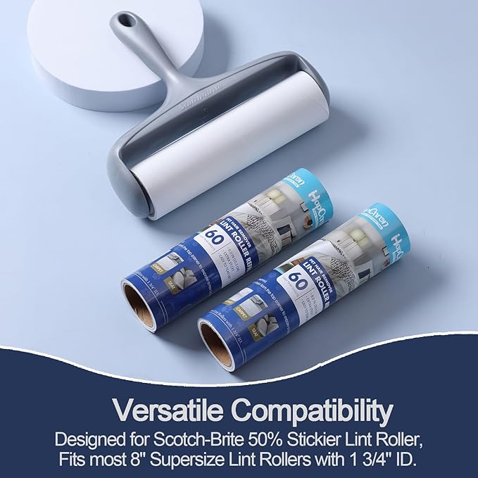 8 inch Large Surface Lint Roller Refills for Scotch-Brite 50% Stickier Lint Roller, Fits Most 8" Supersize Lint Rollers with 1 3/4" ID, Total 240 Easy Tear Sheets (Pack of 4)