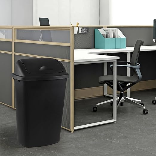 4-Pack 13 Gallon Plastic Swing Top Trash Can, Lidded Wastebasket Garbage Can for Kitchen, Garage, or Workspace, Black