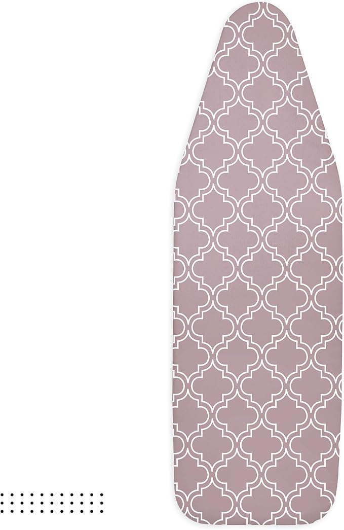 Encasa XO Ironing Board Cover and Pad 42"x14" - Thick 3mm Felt Padding, Drawstring Tightening & Lock, Easy Fit, Scorch & Stain Resistant, Fits Medium Ironing Board - Mauve Tiles