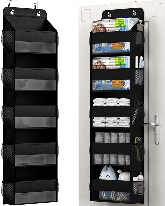 Over The Door Storage Organizer, RV Bathroom Organizer, Over The Door Organizer Camper Storage and Organization, 5 Shelf Hanging Over Door Organizer for Camper, Bathroom, Bedroom, Closet-Black