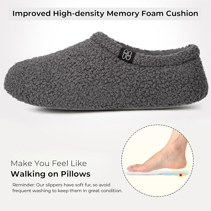 HomeTop Women's Fuzzy Curly Fur Memory Foam Loafer Slippers with Polar Fleece Lining