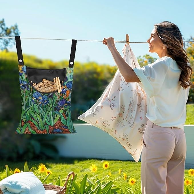 Floral Print Clothespin Organizer Bag Fashion Clothespin Storage Organizer with Large Opening Rotatable Clothespin Storage Bag Laundry Clothespin Bags, Clothespin Storage Hanger Bag
