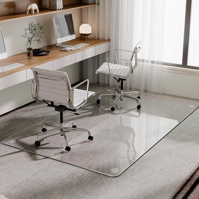 GLSLAND 36"x55" Tempered Glass Chair Mat Rectangle Heavy-Duty Floor Protector for Carpet & Hard Floors Scratch-Resistant Office Computer Desk Mat 1/5" Clear