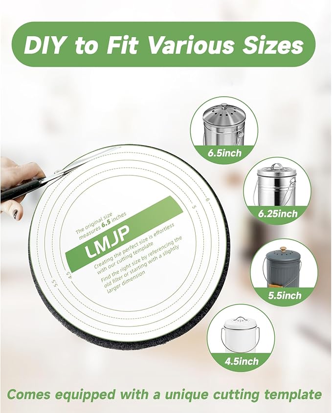 6.7 Inch Charcoal Filters for 16 Pack Kitchen Countertop Compost Bins - Extra Thick 0.4" for Longer Lasting Activated Carbon