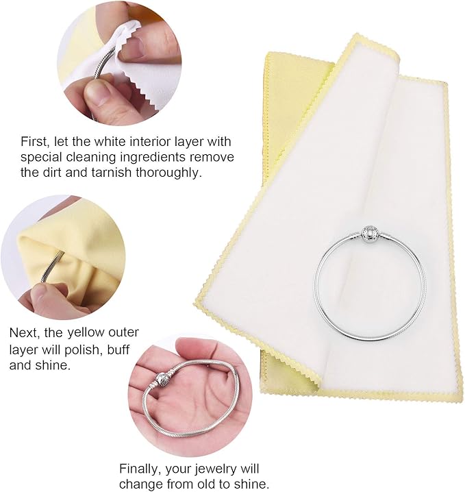 SEVENWELL Silver Polishing Cloth, Jewelry Cleaner Cloth for Sterling Silver Jewelry, Gold, Platinum, Silverware, Diamonds, Gemstones, Coins (Yellow)