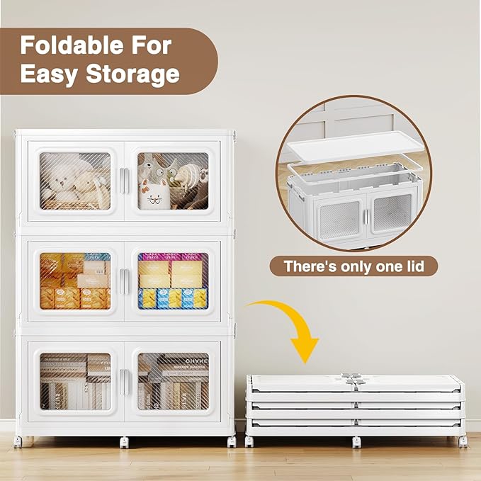 BROVIEW 1200 Qt Stackable Storage Bin with Lid, 300Gal Extra Large Collapsible Storage Boxes, Folding Plastic Drawer, Heavy-Duty Store Cabinet, Closet Organizer for Home Kitchen, 4 Pack White