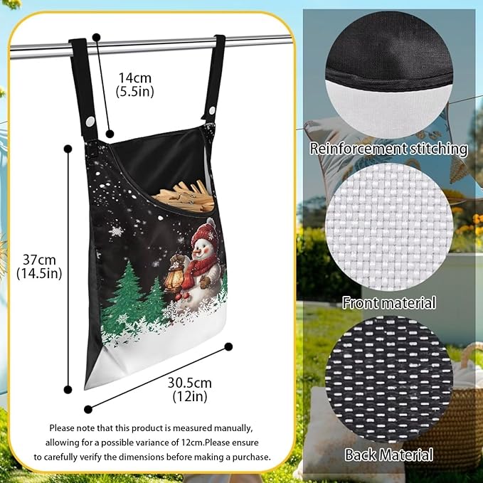 2 Pcs Snowman Clothes Pin Hanging Bag, Large Capacity Clothespin Bag with A Large Opening，Clothes Pin Hanging Bag Space-Saving Organize Clothespin Bag for Clothesline Outdoor