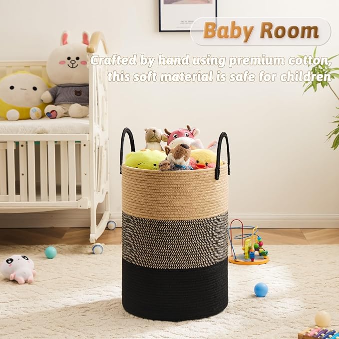 Laundry Basket,Woven Cotton Rope Laundry Hamper,80L for Decorative Storage of Dirty Clothes,Toys and Blankets in Bathroom,Bedroom and Living Room
