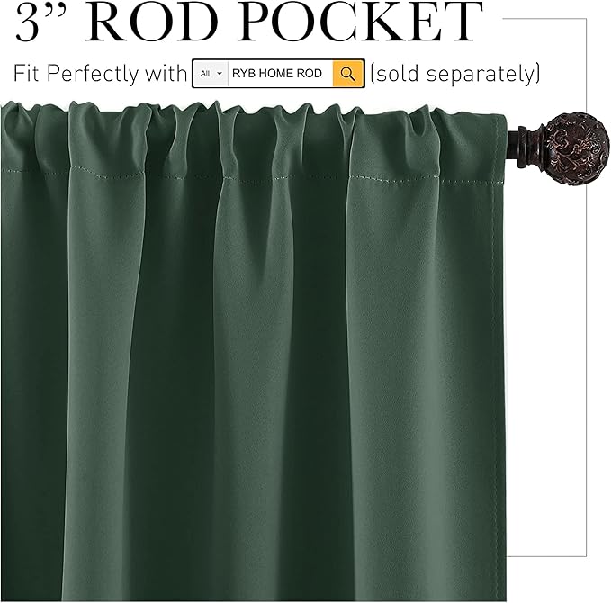 RYB HOME RV Curtains for Camper Windows - Soft Thermal Insulated Small Window Curtain Tiers for Cafe Kitchen Bedroom Basement Glass Door Window, W 42 x L 30 inches, Dark Green, 2 Panels