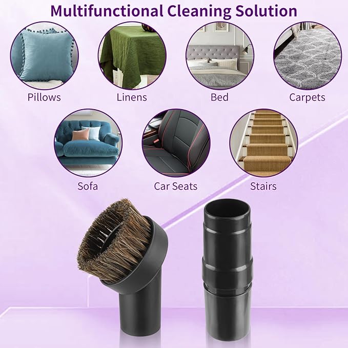 25mm Horse Hair Round Dust Brush, 1.25" Vacuum Brush Attachment with Vacuum Hose Adapter for Shark Vacuum and Shop Vac and Most Household Vacuum Cleaners - 2 Pcs