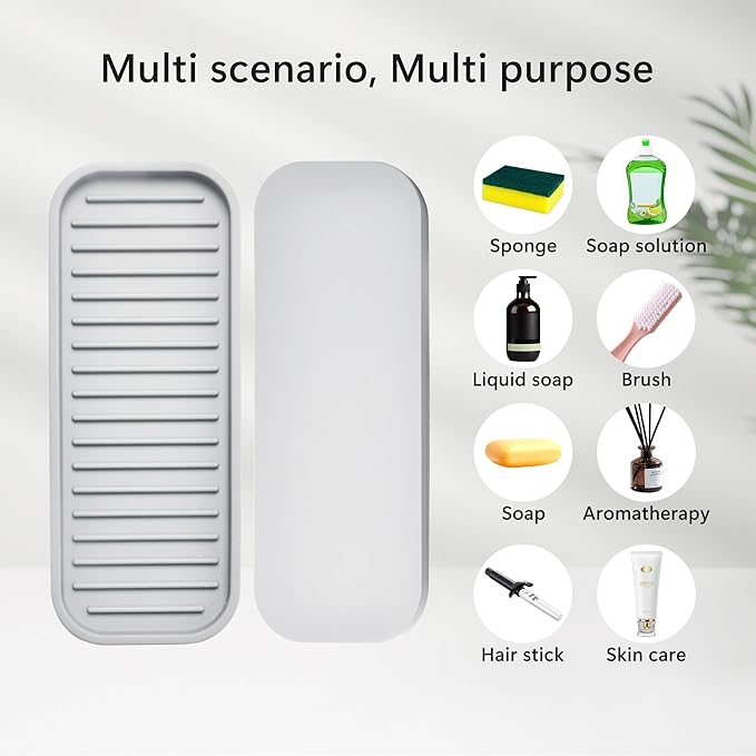Silicone Sponge Holder Kitchen Sink Organizer Tray Dish Caddy Soap Dispenser, Scrubber Spoon Holder,Dishwashing Accessories 2 Pack (White)