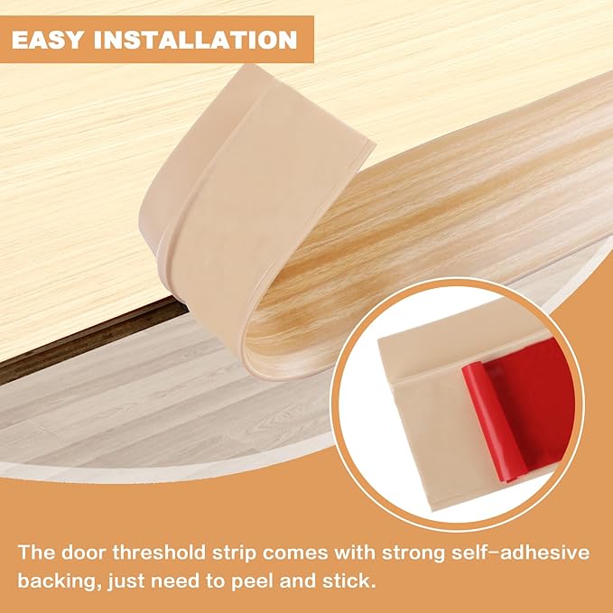 Vinyl Door Threshold Flooring Transition Strip Self Adhesive Carpet Edging Strip for Laminate Doorway Edge Threshold from 3/5" to 4/5" (Light Yellow Wood Grain, 6.6 Ft)