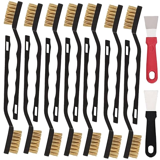 48 Pcs Mini Brass Brush Set, Brass Scratch Brush with Curved Handle, Cleaning Weld Slag and Rust