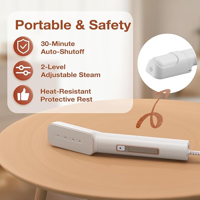 Newbealer 2in1 Travel Iron with Global Voltage, 100-240V Clothes Steamer, Dry Ironing & 2 Steam Levels, Non-Stick Ceramic Soleplate, Fabric Wrinkle Remover, Auto-off, Self Cleaning, No Clamp (Gold)