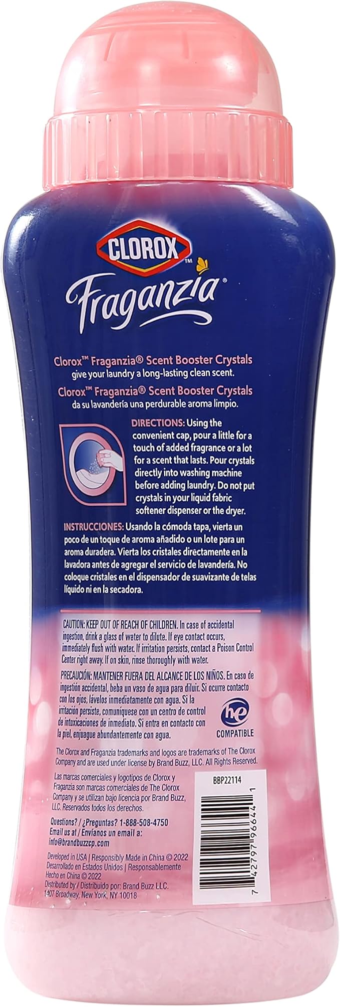 Clorox Fraganzia Laundry Scent Booster Crystals in Rose Scent - Scented In-Wash Freshener Beads for Fresh, Clean, Great Smelling Clothes and Linens, 18 Oz - 2 Pack