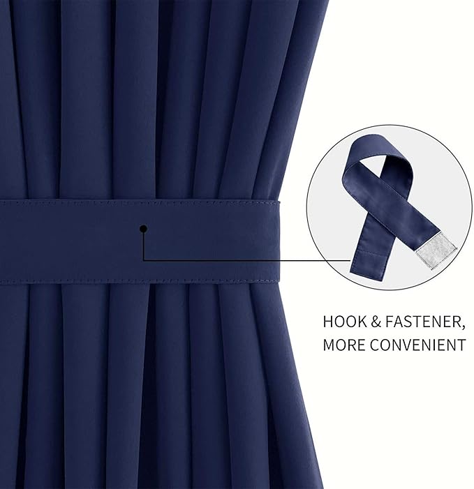 DWCN French Door Curtains – Rod Pocket Thermal Blackout Curtain for Doors with Glass Window, Kitchen and Patio Doors for Privacy, 36 X 80 Inches Long, 1 Curtain Panel with Tieback, Navy Blue