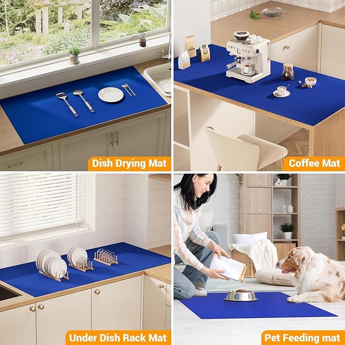 Quality Silicone Table Mat 47x24 Inch - High Heat Resistant (Lab Tested 482°F), Non-Slip Oil-Resistant Surface for Baking & DIY | Waterproof & Easy Clean (Blue)