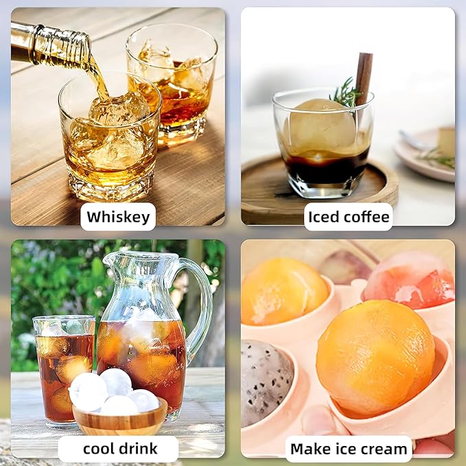 HONYAO Whiskey Ice Ball Mold - 1.8 Inch Silicone Maker With Individual Lid for Easy Fill and Release - 6 Round Sphere Molds for Cocktails and Bourbon