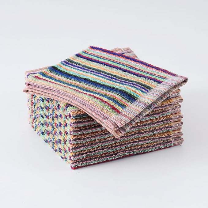 Oeleky Kitchen Dishcloths for Washing Dishes, Ultra Absorbent Dish Rags, Cotton Cleaning Cloths Pack of 8, 12x12 Inches (Multi-1, 12x12 inch)