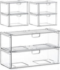 Acrylic Storage Drawers Set of 6, Clear Makeup Organizer, Plastic Organizer Bins for Beauty Supplies,Ideal for Vanity, Bathroom,Cabinet,Pantry Organization