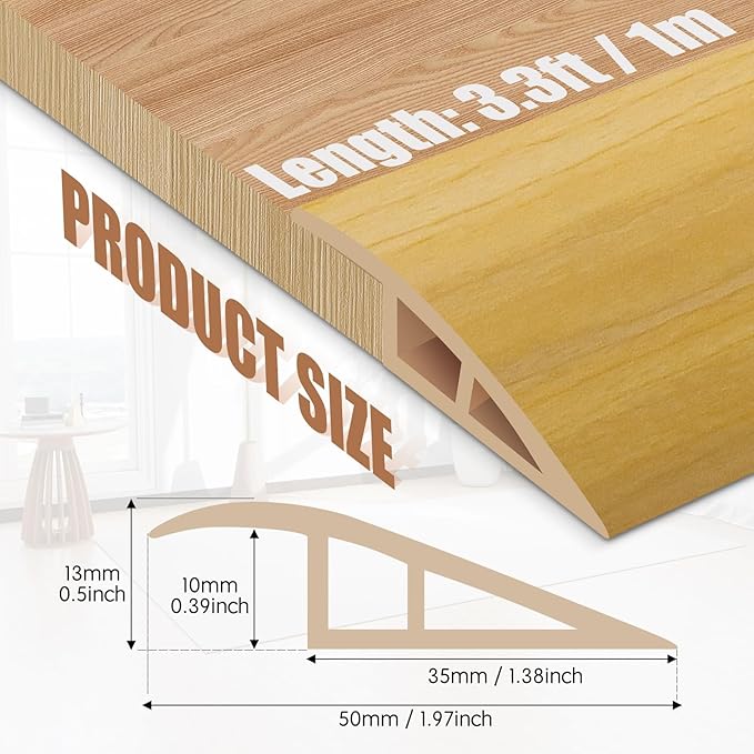 Floor Transition Strip Door Threshold 39" Floor Transition Reducer Trim on The Edges Threshold Strip Self Adhesive Suitable for Doorways, Tiles, Carpet