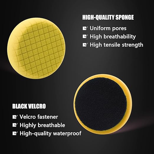 Yellow Medium Cut Pad, Buffing Polishing Pads, SPTA 1Pc 3.5 Inch Face for 3 Inch 80mm Backing Plate Compound Buffing Sponge Pads for Car Buffer Polisher Compounding, Polishing and Waxing - FPTSS3Y