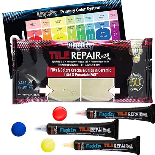 MagicEzy Tile RepairEzy - Professionally and Easily Touch-Up Tile Chips over 1 mm on Porcelain and Ceramic Surfaces - The Primary Kit