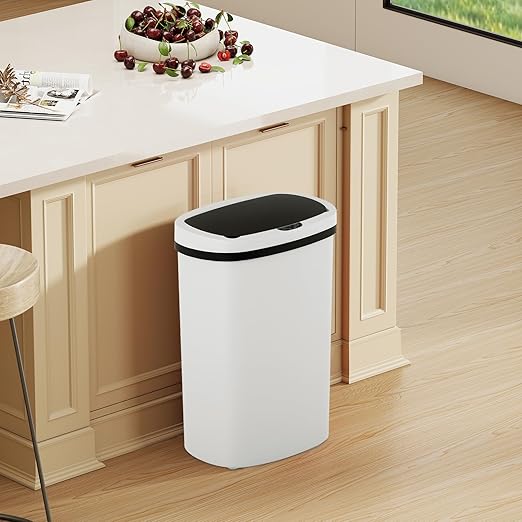 Automatic Motion Sensor Bathroom Trash Can with Lid, 13 Gallon Touchless Trash Bin, Smart Dog Proof Garbage Can, Touch Free Waste Basket for Toilet, Office, Bedroom,White