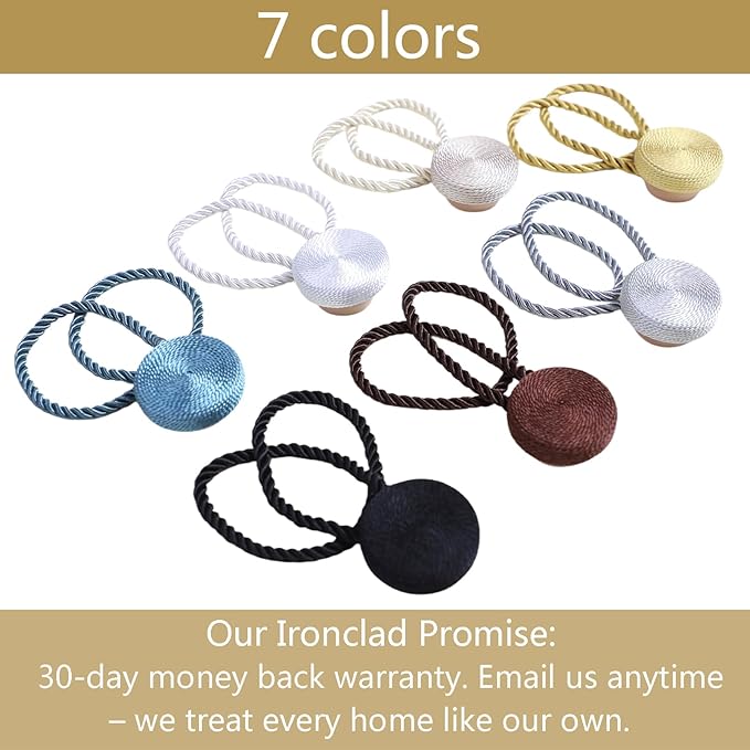 Magnetic Curtain Tiebacks - 12mm Magnetic Tie Backs for Curtains, Heavy Duty No Drill Curtain Holdbacks for Home/Office Windows Drapes, Elegant Gift-Ready Design 7 Colors (2, White)