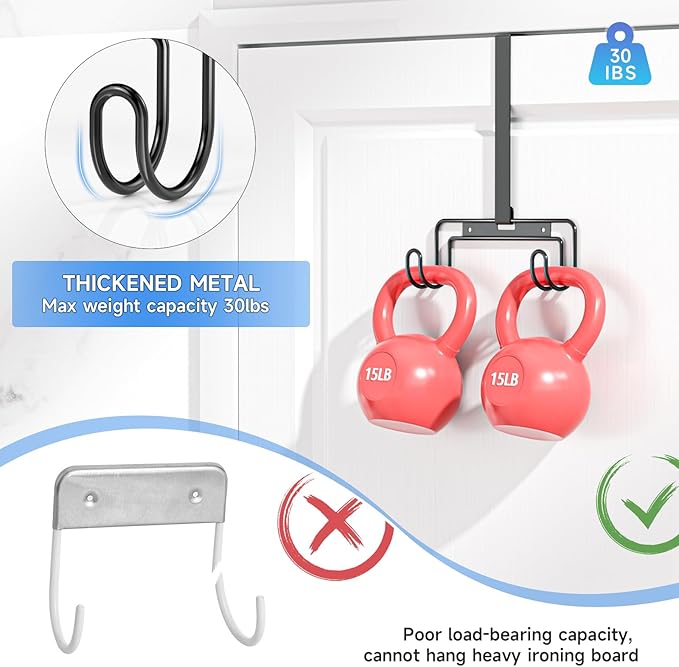 Over The Door & Wall Mount Ironing Board Hanger with Removable Hook, Metal Ironing Board Holder Organizer Wall Rack for Y & T Shaped (Black)
