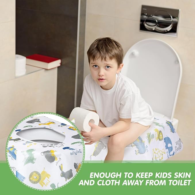 50 Packs Disposable Toilet Seat Covers Extra Large Individually Wrapped for Kids and Adults, Portable Non Slip Waterproof Potty Seat Covers for Toddlers Potty Training, Travel (Animal)