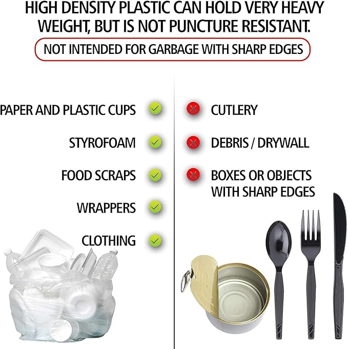 Aluf Plastics High Density Trash Bags, 16 Gallon, 1000 Count, 8 Micron (eq), 24" x 33", Clear, for Bathroom, Office, Industrial, Commercial, Janitorial, Municipal, Recycling