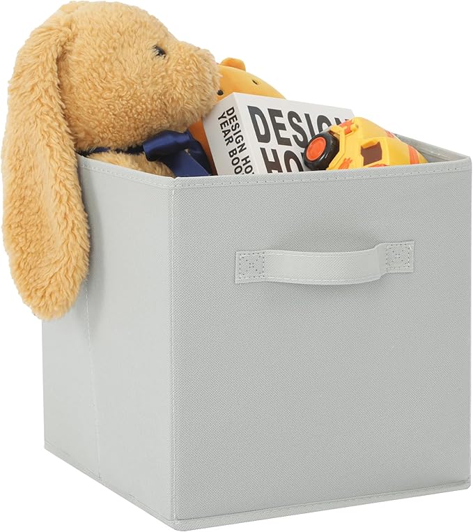 Stero Fabric Storage Bins 6 Pack Fun Colored Durable Storage Cubes with Handles Foldable Cube Baskets for Home, Kids Room, Closet and Toys Organization Gray