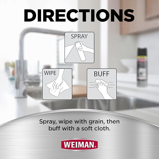 Weiman Stainless Steel Cleaner & Polish Streak-Free Shine - For Refrigerators, Oven, Dishwasher, Stove - 2 Pack Aerosol Spray with Microfiber Cloth Included