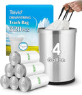 4 Gallon 320 Counts Strong Drawstring Trash Bags Garbage Bags by Teivio, Bathroom Trash Can Bin Liners, Small Plastic Bags for home kitchen office, White
