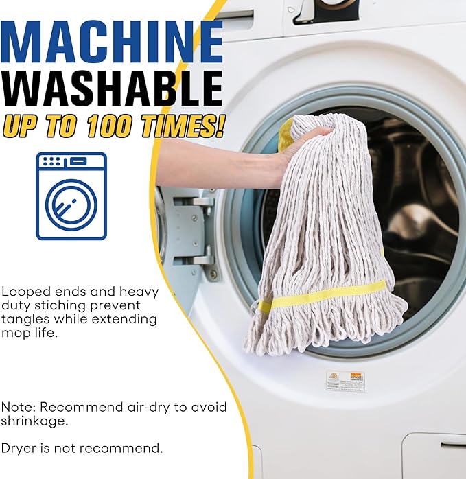 Matthew Cleaning Commercial Mop Head Replacement, 5 Inch Wide Headband, Looped End Cotton Blend String Wet Mops for Floor Cleaning, 24 oz Large, 3-Pack White