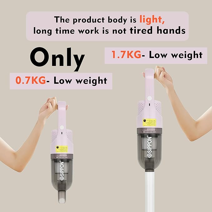 6-in-1 Lightweight Stick Vacuum Cleaner with 100W Powerful Motor, Mini Portable Household Handheld Vacuum Cleaner for Domestic Hard Floors, Carpets and Pet Hair(Pink Cordless)