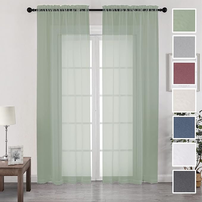 Chyhomenyc Sage Green Sheer Curtains 72 Inch Length 2 Panels, Light Filtering Airy Breathable Rod Pocket Voile Drapes for French Door Bedroom Living Room, Each 42x72 Inch