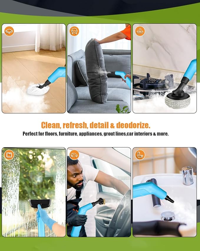 Handheld Steam Cleaner for Home, 10s Heat-Up/2.1 Qt Tank/4.5BAR High Pressure Hand held Steamer for Cleaning, 3 Level Pressurized Portable Steam Cleaner for Car Detailing, Bed Bugs, Blue,Tile, Grout