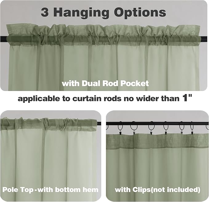 Chyhomenyc Sage Green Sheer Curtains 84 Inches Long 2 Panels, Light Filtering Green Curtains for Living Room, Soft Gentle Voile Rod Pocket Bedroom Window Drapes, 59Wx84L Inch, 2PCS