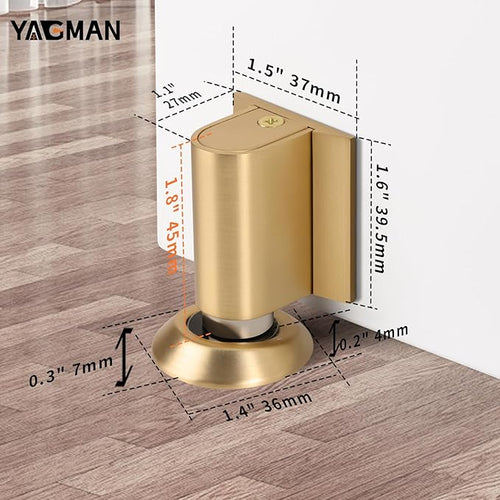 1 Pack Magnetic Door Stoppers Retractable Bottom of Door Holder No Drilling Mount Floor Door Stop with Screws and Adhesive Catch Door Keep Door Open Brushed Gold BG-1