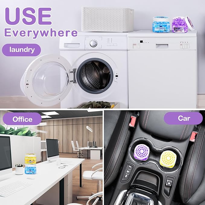 6 Pcs Air Freshener Gel Beads Bulk Odor Eliminator Beads Odor Removing Gel for Home, Bathrooms, Cars, Boats, RVs, Pet Areas, Room, Toilet 8 oz (Blue Ocean, Yellow Lemon, Purple Lavender)