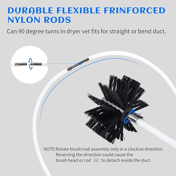 HOKLNUSE Dryer Vent Cleaner Kit Chimney Sweep Cleaning Tools Pellet Stove Cleaner Kit Air Dryer Duct Fireplace Brushes for Easy Lint Cleaning with 4" and 6" Brush Heads (Medium Duty, 30Feet)