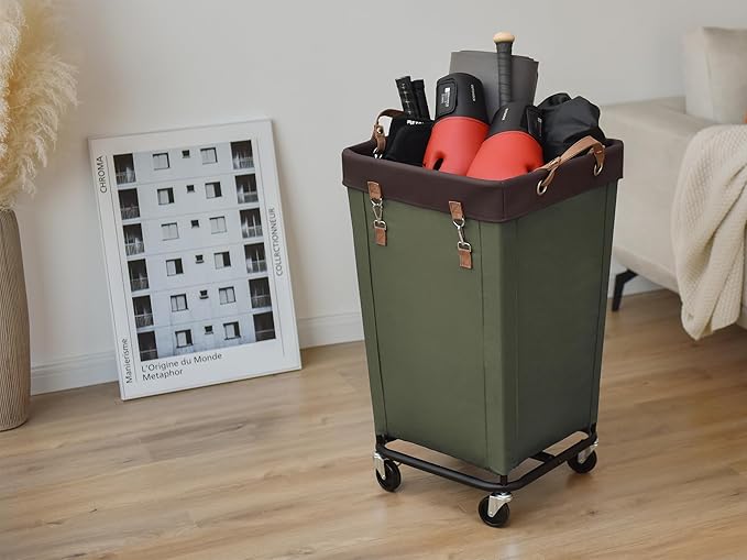 StorageWorks 160L Laundry Basket with Wheels, Large Rolling Hampers for Clothing Organizer, Dirty Clothes Basket for Hotel, Home, Closet, Dorm, Green