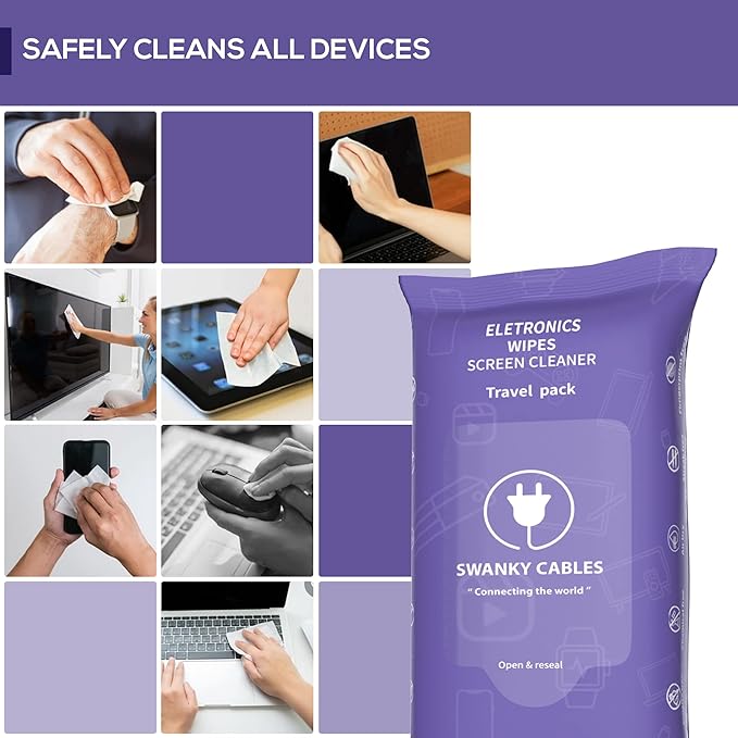 Screen Cleaner Wipes: Electronic Wipes for Screens - Computer Screen Wipes for Lens, Phone, Tv Screen and Monitor Cleaning - Tech Wipes & Microfiber Cloth (Soft Wipes, 30 Count)