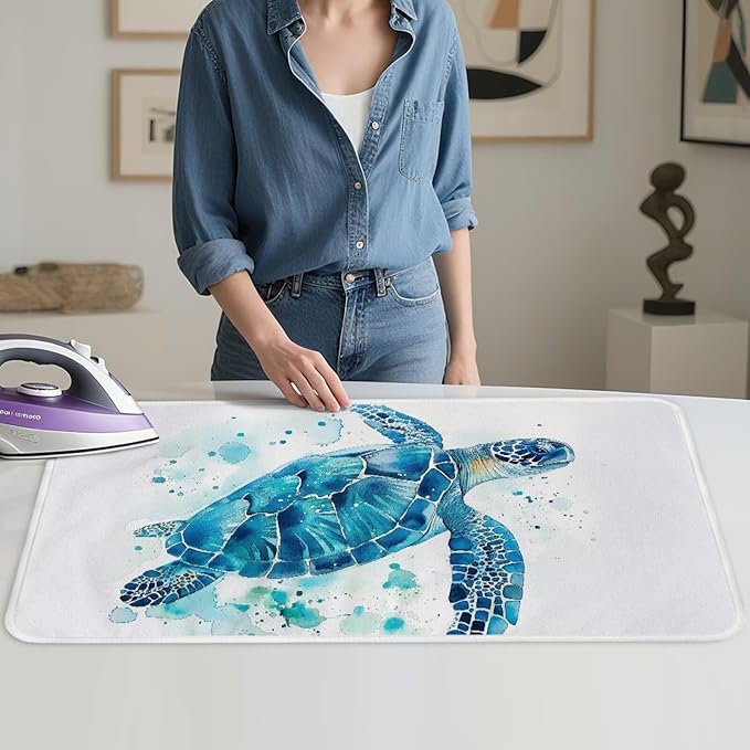 Ironing Mat Thickened Ironing Blanket Sea Turtle Portable Heat Resistant Ironing Pad for Washer,Dryer,Table Top,Countertop,Small Ironing Board
