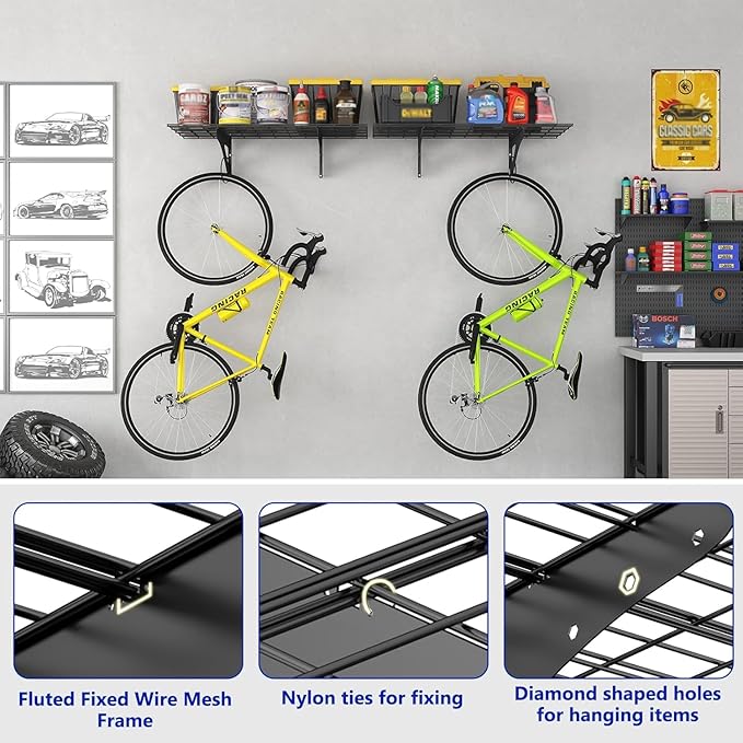 4Pack 2x6ft Garage Shelving Wall Mounted, 2400 Lbs Heavy Duty Garage Wall Shelving Storage Shelves for Basement, Laundry Room, Heavy Duty Floating Shelves Holds Up to(Black), 70.86" x 23.6"