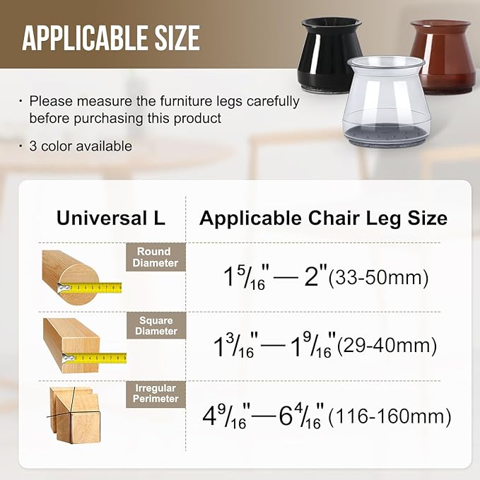 BUMACO Chair Leg Floor Protectors Chair Leg Protectors for Hardwood Floors Silicone Pads Covers to Protect Floors Black-40 Pcs Universal L (1-5/16" to 2")