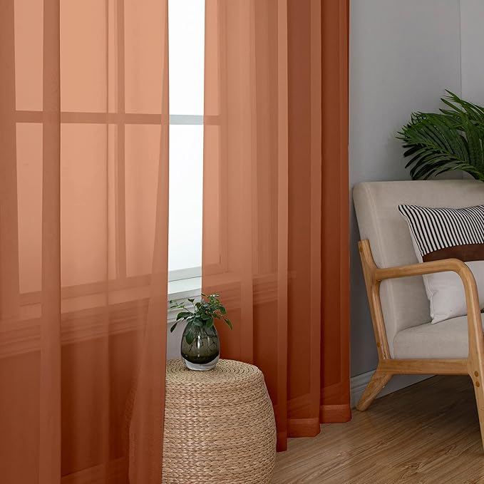 Chyhomenyc Orange Sheer Curtains 96 inches Long 2 Panels, Light Filtering Soft Airy Solid Elegant Voile Window Treatment Drapes for Bedroom Living Room Wedding Party Decor, 42 Wx96 L, 8FT L